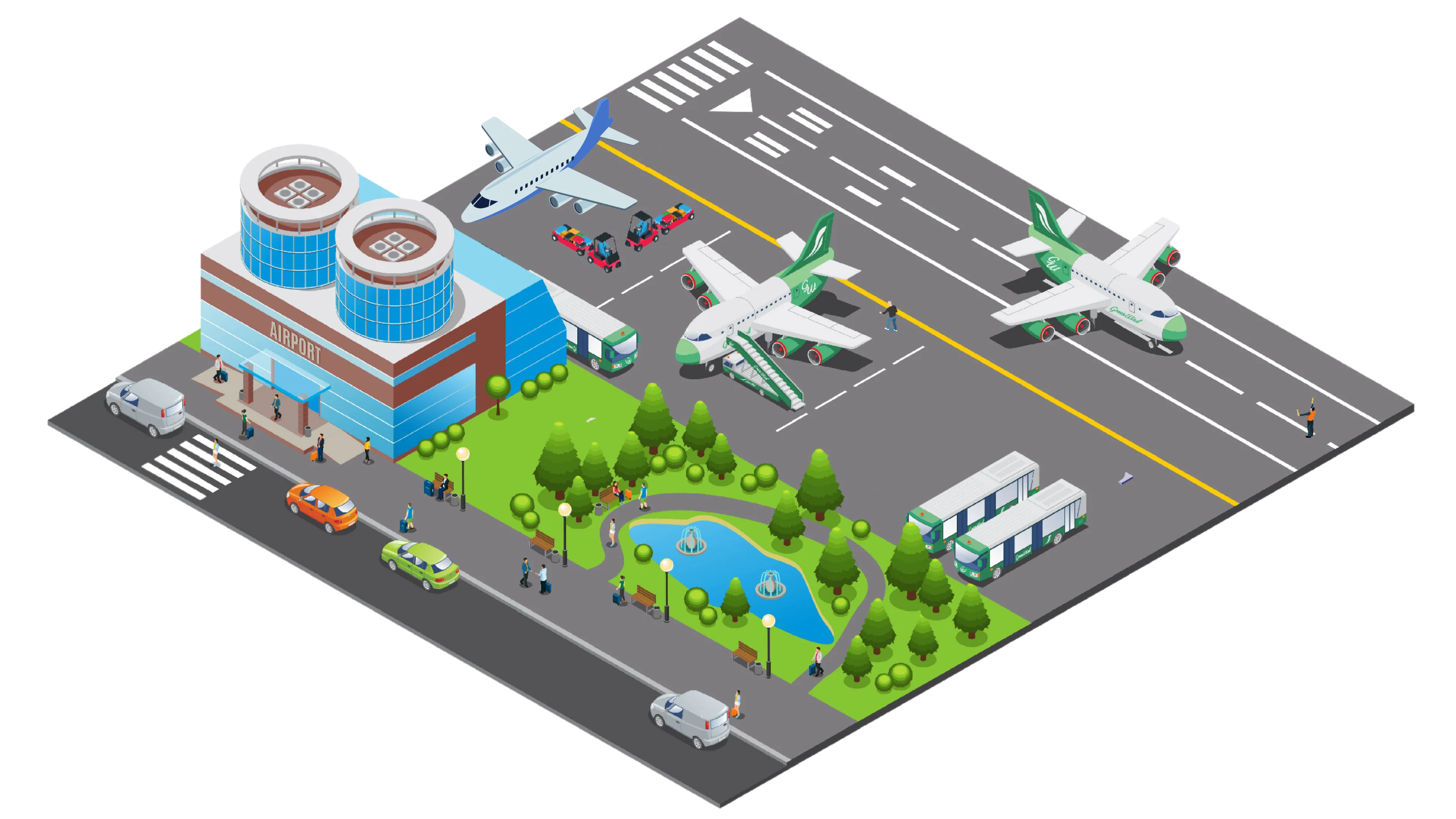 Isometric airport scene showing Tapway detections