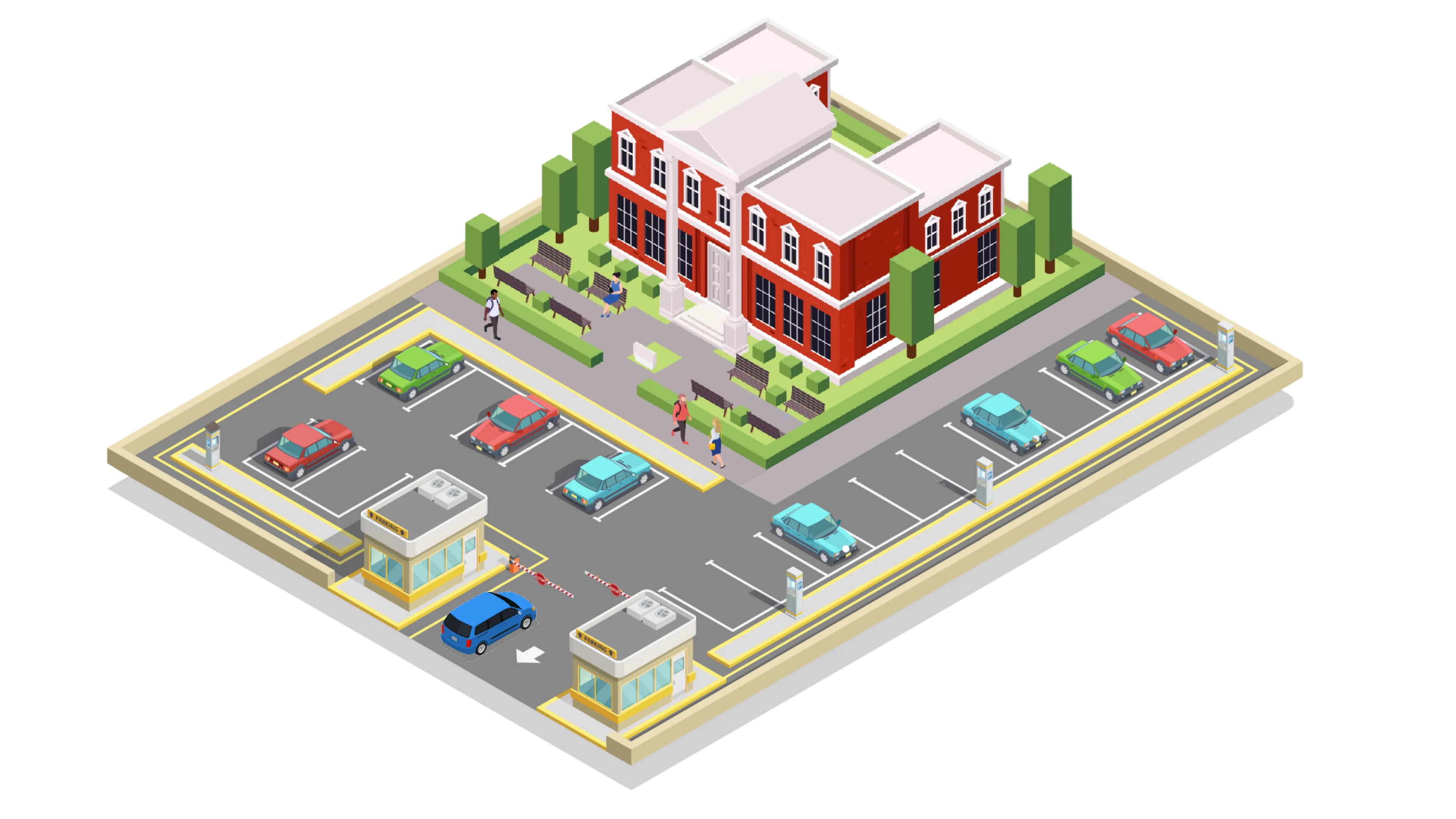 Isometric campus scene showing Tapway detections