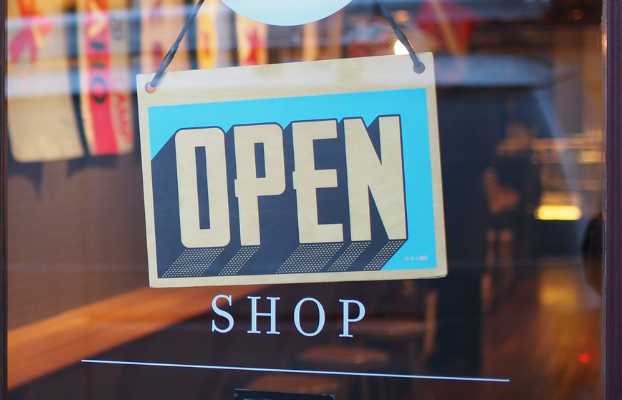 open signage on a glass door at a shop for People counting